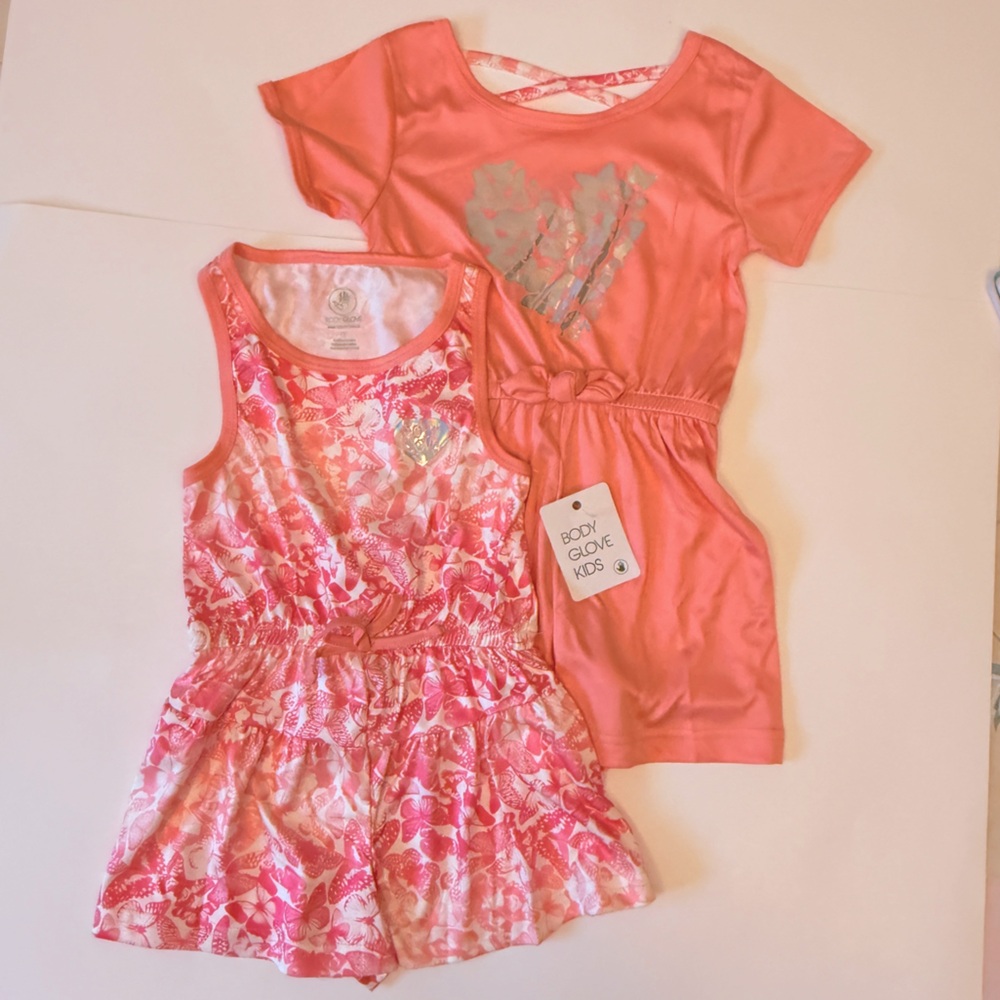 Body Glove Girls 2-pieces Soft Romper Set size 4T Toddler Coral and Pink NWT